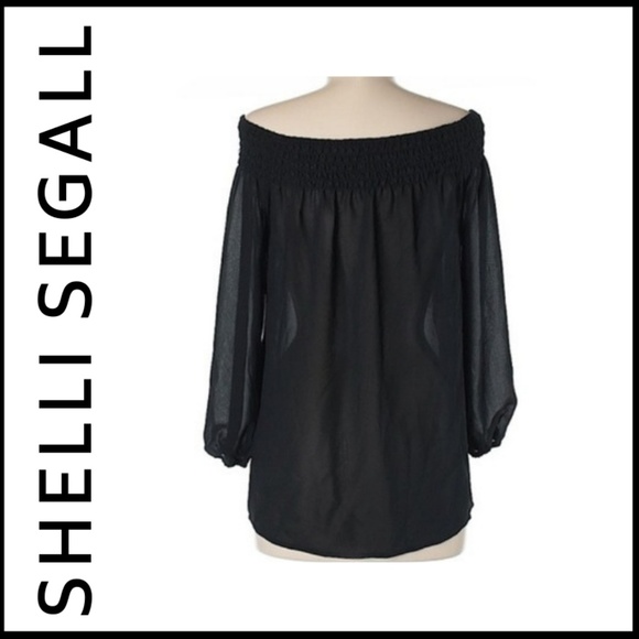 Shelli Segall Tops - NWT SHELLI SEGALL Black 3/4 Sleeve Sheer Blouse
